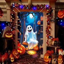 Halloween Door Cover, Ghost Pumpkin Moon Night Banner, 71.7 x 35.4"