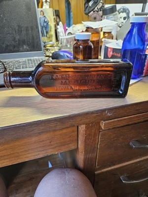 Vintage Amber Glass Bottle  Embossed  Father Johns medicine Lowell Mass.
