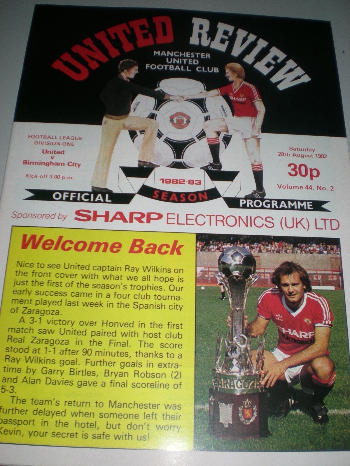 MANCHESTER UNITED v BIRMINGHAM CITY, 28th AUGUST 1982, MINT CONDITION ...