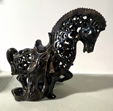Black Ceramic Openwork Horse Figurine, Approx 8 in Tall