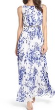 ELIZA JPleated Floral Chiffon Maxi Dress In Cobalt