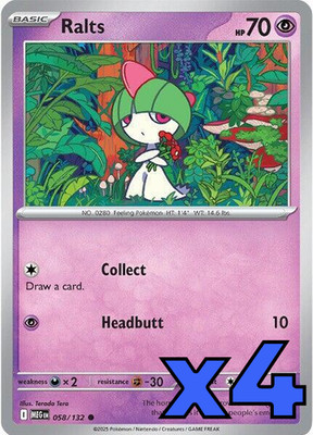 4x Ralts 058/132 Me01: Mega Evolution PLAYSET x4 - Pokemon TCG - NM