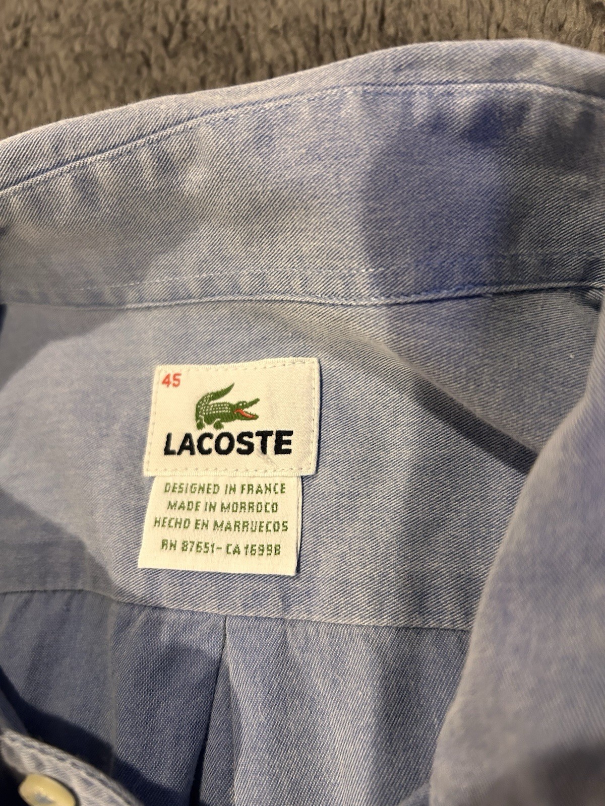 Lacoste Button Down Shirt Light Blue Regular Fit Long Sleeve Men’s XL Crocodile thumbnail 2