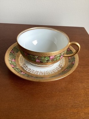 Vintage Jean Pouyat Limoges JPL France Teacup & Saucer Set Floral Gold 1891-1932