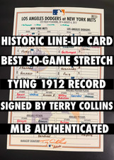 MLB GAME USED LINEUP CARD DODGERS @ METS SIGNED AUTOGRAPH TERRY COLLINS 8/6/17