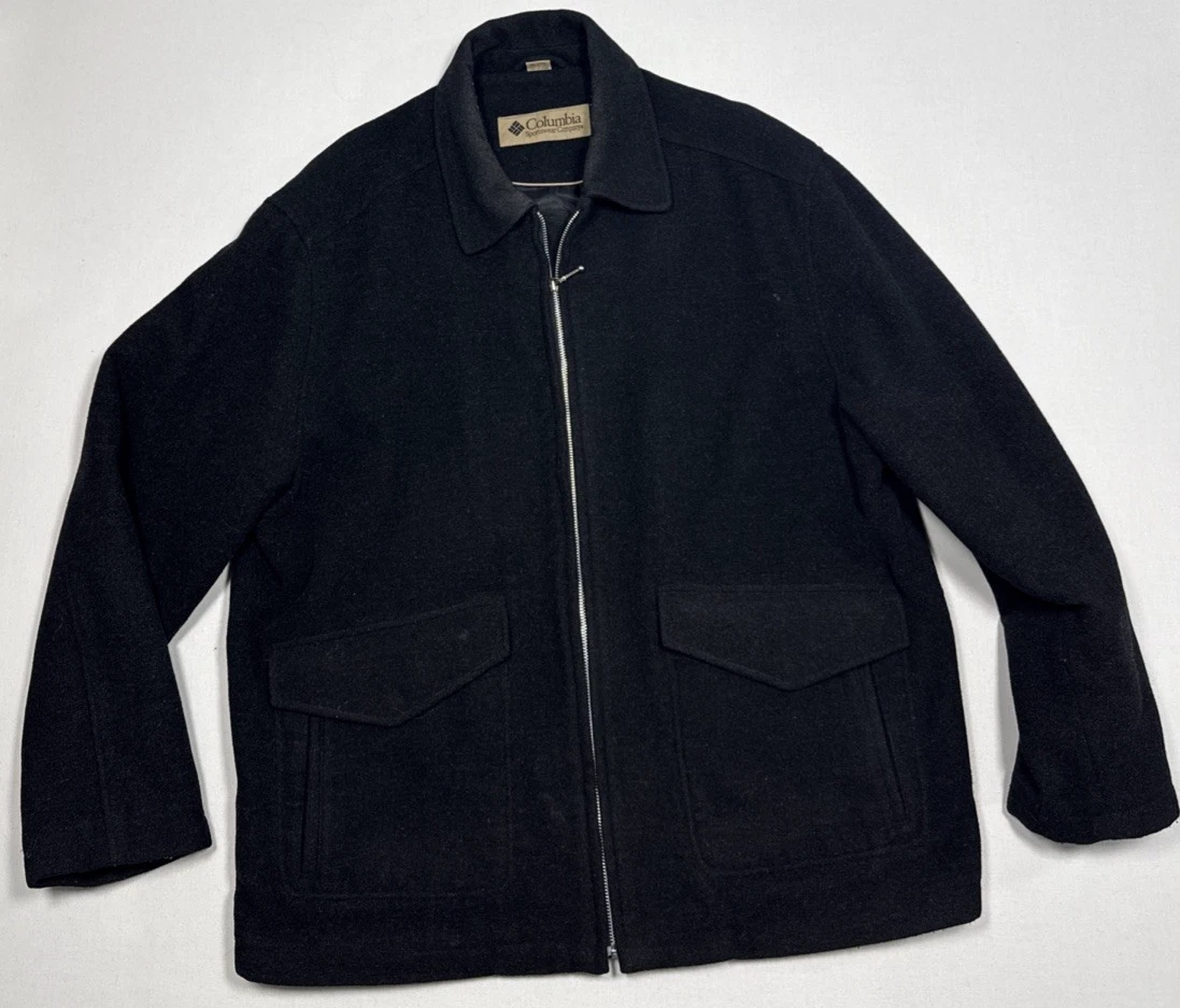 Columbia Wool Jacket Charcoal Mens XL Satin Lined insulated Bomber coat