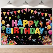 7 x 5 FT Happy Birthday Backdrop - Extra Large Colorful Birthday Banner Wall