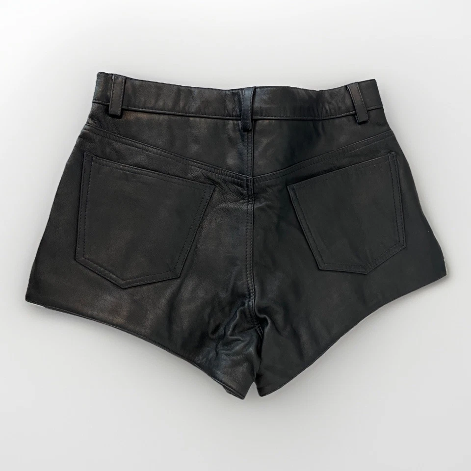 Pantalones Cortos de Cuero Bagazio De Colección Negros Para Mujer 30, Boho Biker Grunge Años 80 90 Glam Rock Foto 3 de 4