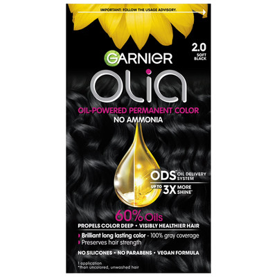Garnier Olia Oil Powered Permanent Hair Color Dye Complete Kit 2.0 Soft Black