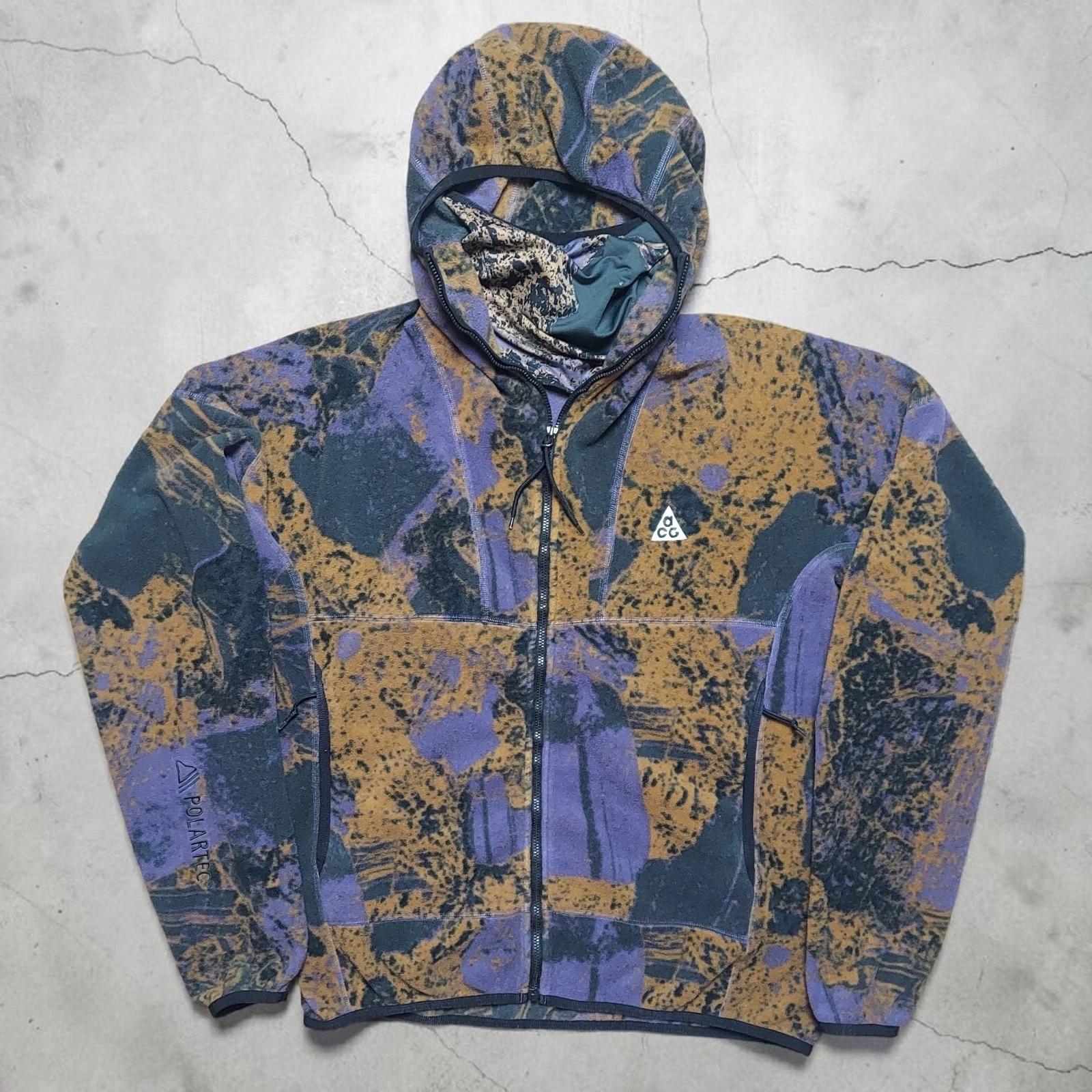 Nike ACG Wolf Tree Polartec Fleece Hoodie Canyon Purple Black & Brown Medium AOP