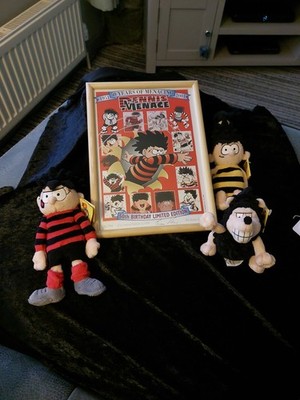 Lim. Ed.  50 Years Dennis The Menace Signed Print, 3 Beano Dandies Soft Toys