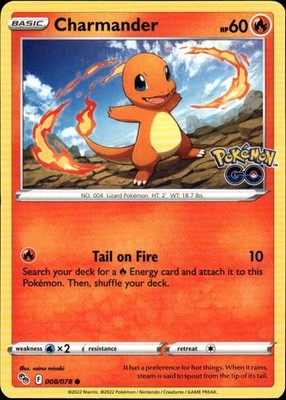 Charmander Common Pokemon GO 008/078 Fire Pokemon Card