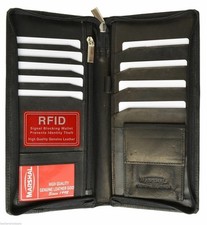 Black Genuine Leather RFID Blocking Passport Holder  Credit Card ID Coin Wallet