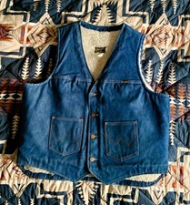 1970s Denim Vest Wrangler Denim Vest XL Sherpa Lined Wrangler Jean Vest
