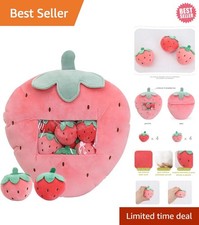 Fluffy Strawberry Plush Throw Pillow with 8 Removable Toys for Kids Teens