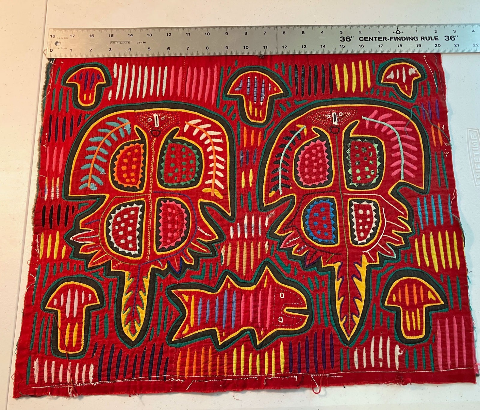 20" x 16 1/2"  Hand-stitched Kuna Mola Textile Art San Blas Indians Panama