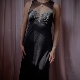 1940s Black Satin & Lace Slip Gown