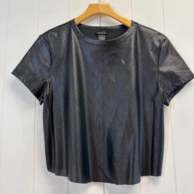 Rue 21 Women Faux Leather Grunge Rocker High Low Top w/Holes Size M Black Edgy