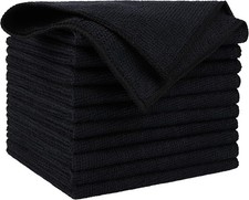 Microfiber Cleaning Cloths 12x12 Inches Black 10 Pack for Cars, Kitchen, Glass