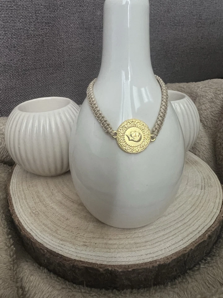 🌸Ceyrek Bileklik|Armband| vergoldet|Altin Kaplama-Atatürk Münze|Makramee Beige - Bild 4 von 4