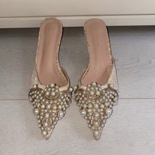 Vita Grace Kitten Heel Mule Pearl Embellished Cream shoes size 39