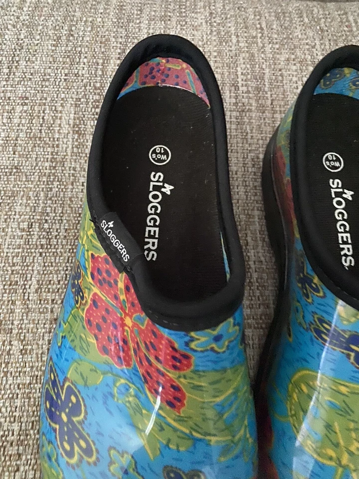 Sloggers Womens Size 10 Blue Red Round Toe Waterproof Slip On Garden Shoes - Image 2 of 4