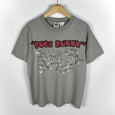 Vintage Looney Tunes Bugs Bunny Cartoon Kurzarm T-Shirt Grau Größe Small 90er