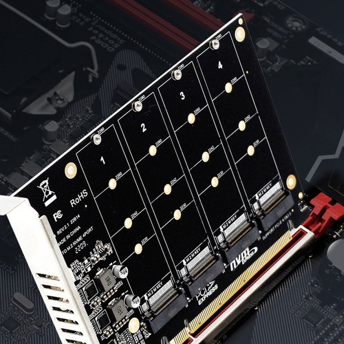 4-Port M.2 NVME SSD to PCIe 3.0 4.0 X16 Connector Expansion Card 4 x 32Gbpsw6 - Picture 4 of 12