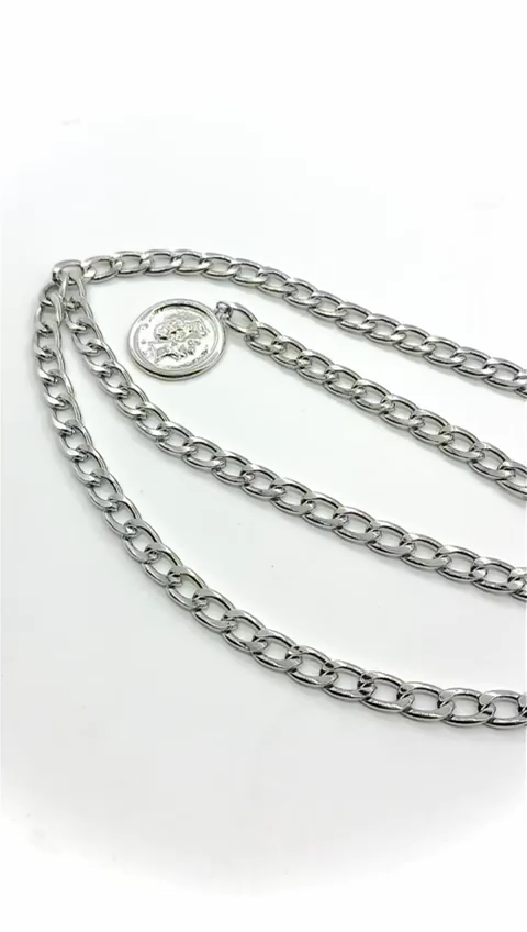 Women Silver Metal Chain Link Belt Hip High Waist Medallion