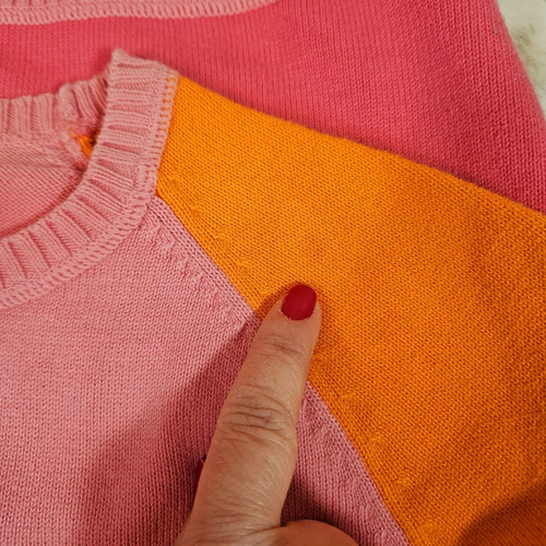 Jones New York Sport Womens 80s Colorblock Sweater PETITE PM Pink Orange Vintage - Picture 6 of 8