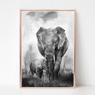 ELEPHANT baby print PICTURE WALL ART A4 black white UNFRAMED SAFARI 7
