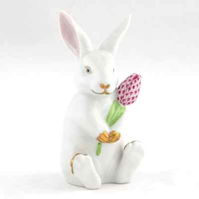 HEREND, BLOSSOM BUNNY, WHITE-PINK FISHNET VHP-16008, NEW,  MINT & BOX!