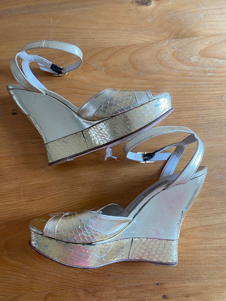 Gold Terry De Havilland Platform Wedge Sandals UK Size UK