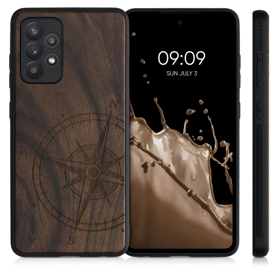 Cover compatibile con Samsung Galaxy A52 A52 5G A52s 5G legno e bumper TPU - Immagine 4 di 4