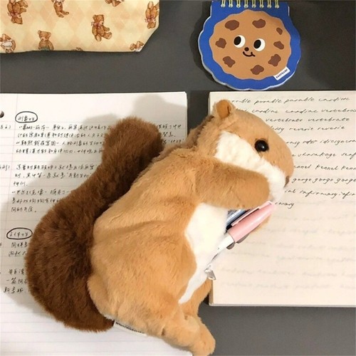 Cartoon Animal Pencil Case Plush Squirrel Shape Pen Case Funny Pencil Bag - Picture 4 of 8