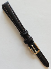 10mm - Dark Brown Genuine Leather Watch Band - Gold Buckle / Pins Included