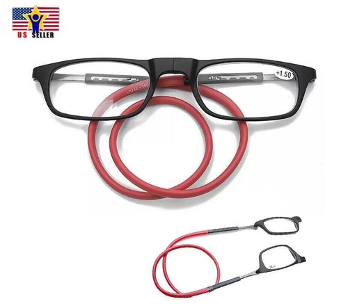 Man Women Presbyopia Magnifying Reading Eye Glasses Neck Hangs 2.00 Black Red - 第 1/8 張圖片