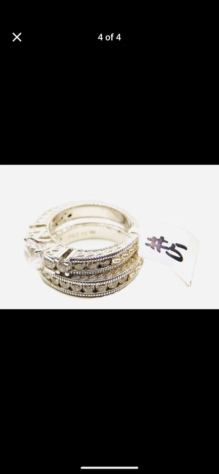 Anillo de filigrana de diamantes sim juego de 2 bandas enchapado en rodio Foto 4 de 4