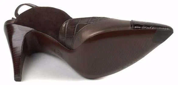 Nuevo VIA SPIGA Mujer Cuero Marrón Tacón Bomba Punta Punta Cocodrilo Cordones Zapato Talla 9 M  Foto 3 de 3