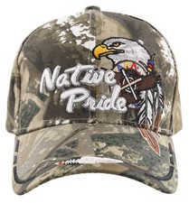 NEW NATIVE PRIDE INDIAN AMERICAN EAGLE SIDE FEATHERS CAP HAT CAMO
