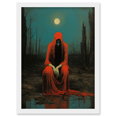 Charon in Red Cloak Beksinski Inspired Conceptual Artwork Framed Art Print A4