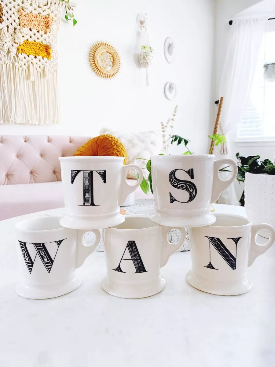 Anthropologie Monogram Initial Black White Mug W N S T A you