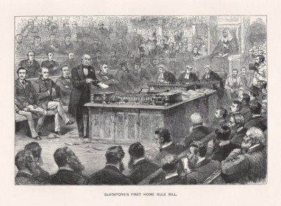 BRITISH PRIME MINISTER - Crowded Men in Parliament Debate 1894 Antique Engraving