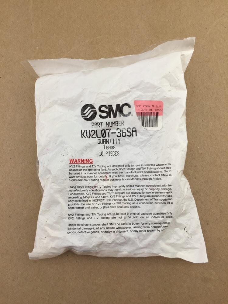 (10) New SMC KV2L07-36SA Pneumatic Fittings DOT-A Elbow, 1/4" Tubing, 3/8"NPT