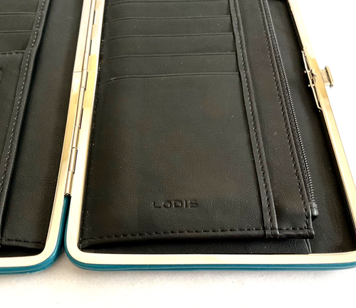 LODIS Framed Wallet Clutch Studded Blue Leather New - Picture 13 of 18