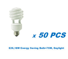 50 Bulbs,18W 75W Equivalent , Mini Spiral CFL Bulb, E26 Base, Daylight,UL Listed
