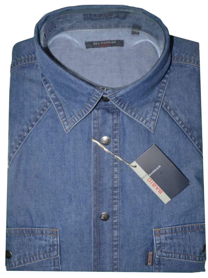 Chemise Homme Jeans Manches Longues Poches M L XL XXXL De XXL 100% Coton en Bleu - Photo 1/1