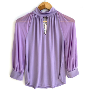 NEW YORK & Co 7th Avenue Key Hole Mock Neck Blouse Chiffon Sleeves Size M NWT