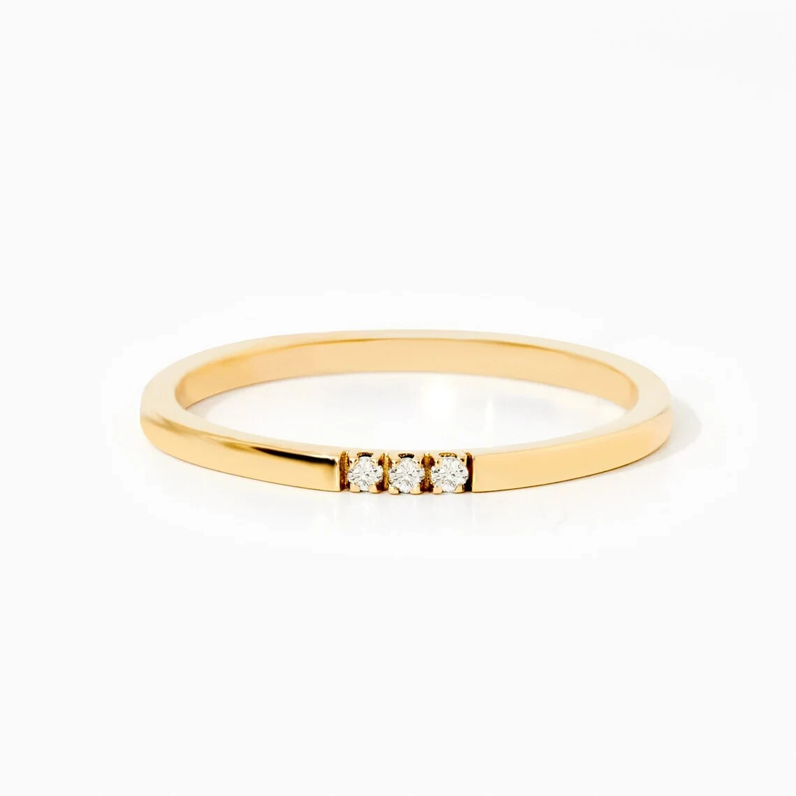 0.03 CT Round Lab Created Diamond Three Stone Engagement Ring 14K Yellow Gold