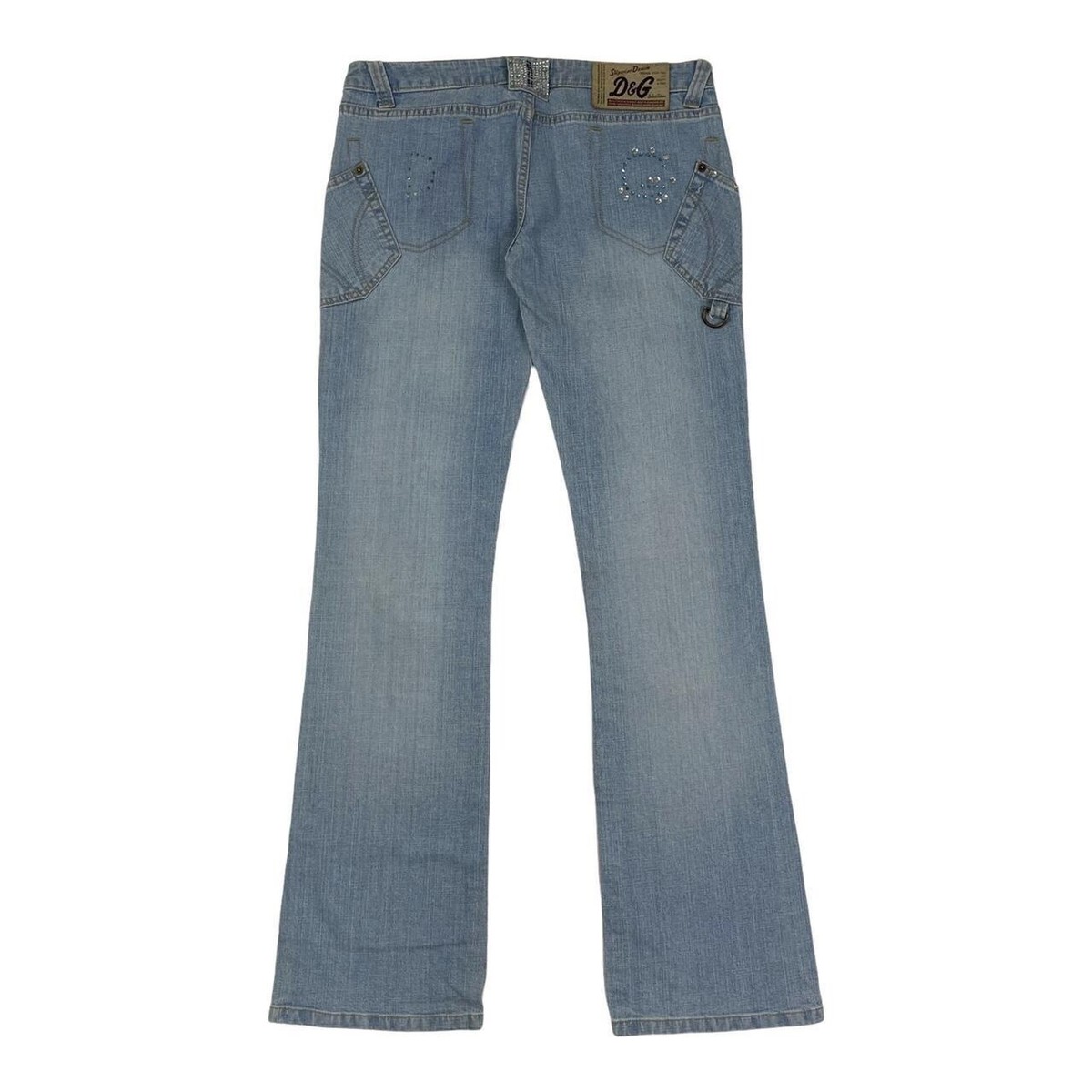 DOLCE GABBANA Women’s Low Waist Flare Jeans Diamanté Rhinestone Cargo  Pockets